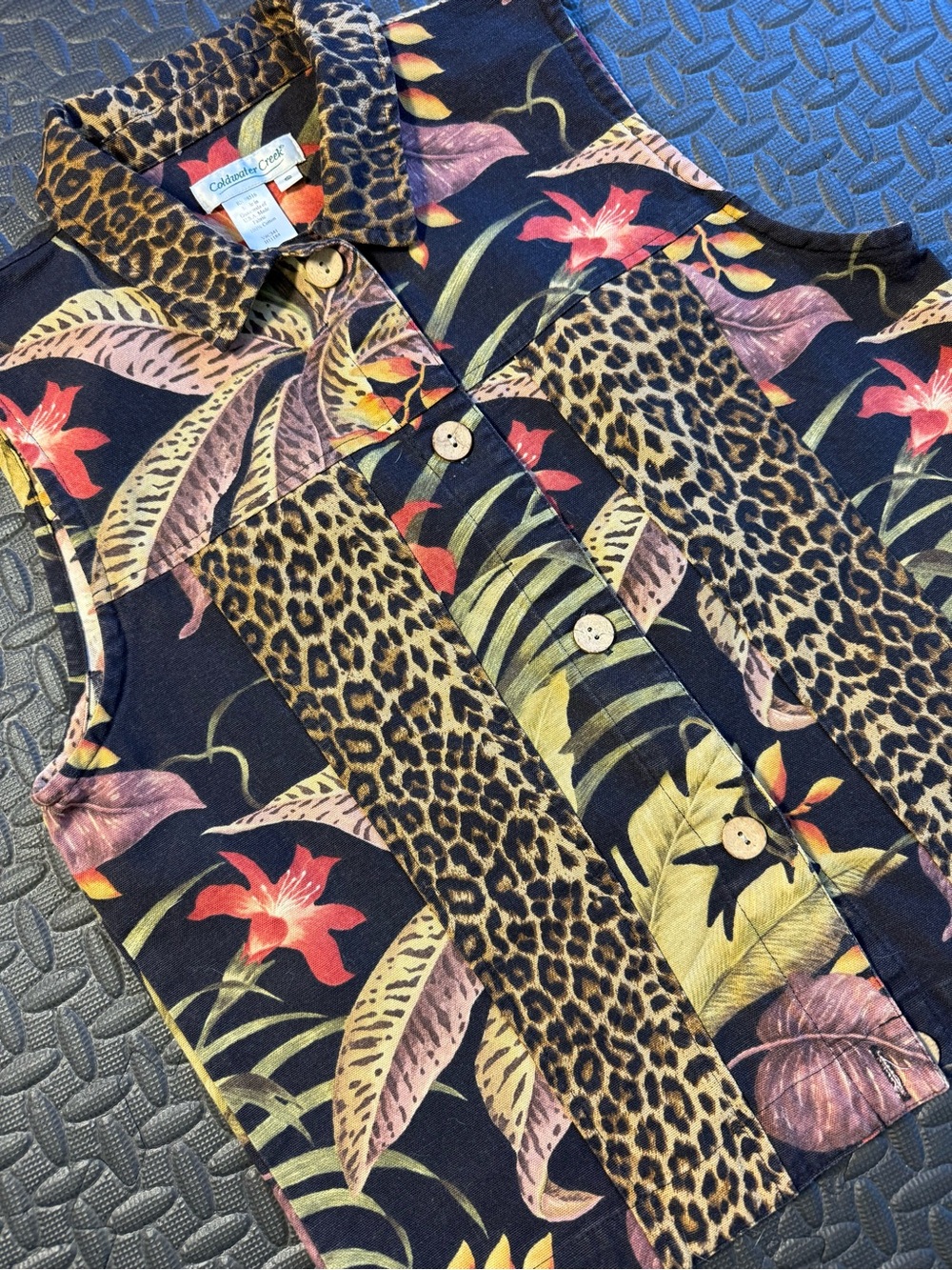 90’s Vintage Coldwater Creek Black Floral and Leopard Print Cotton Vest Size S - Picture 4 of 8